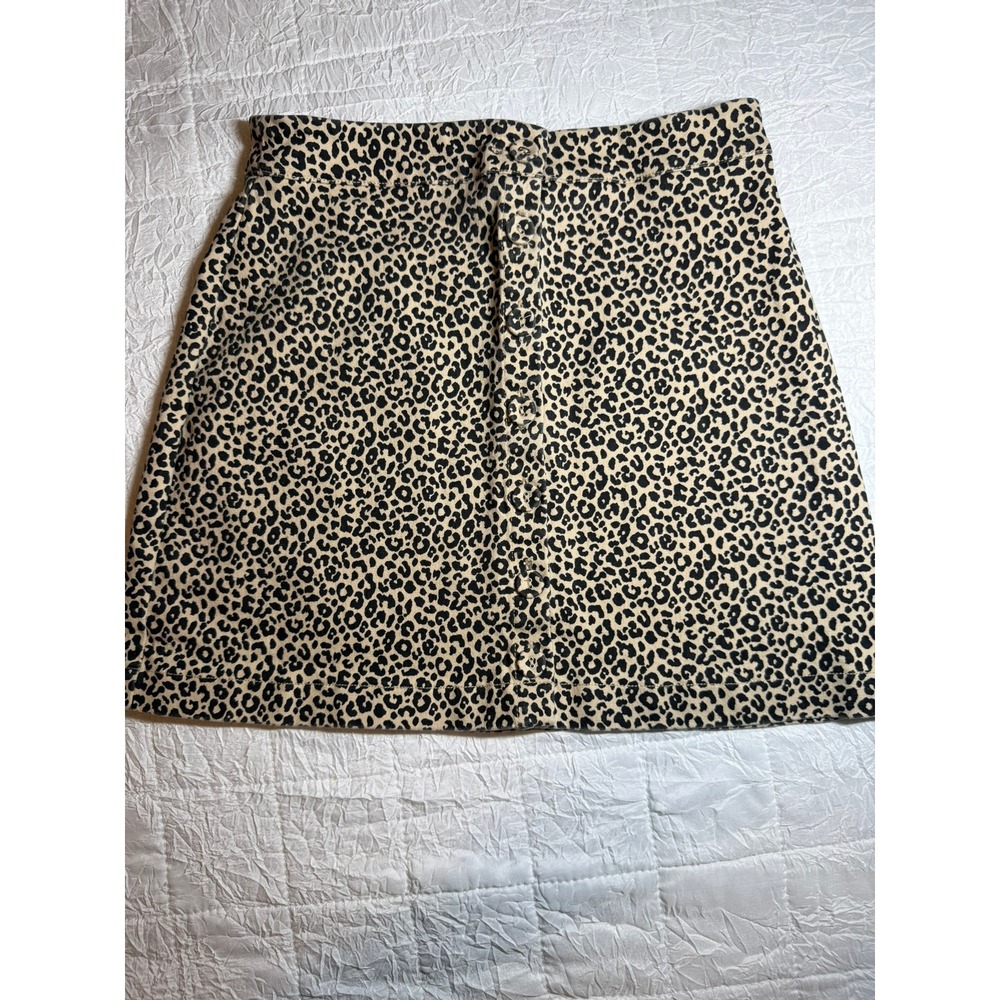 Forever 21 Leopard Print Button Front Mini Skirt Tan Black Small Animal Print